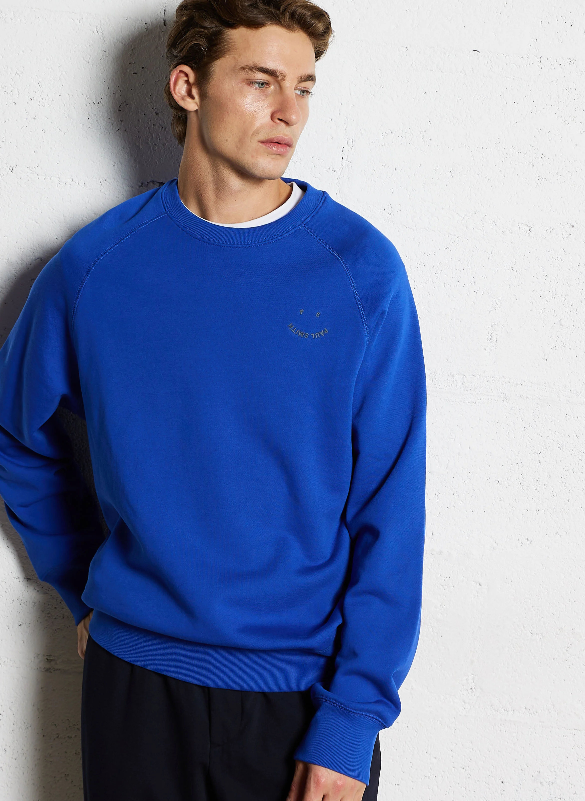 Sweat col rond en coton| Bleu
