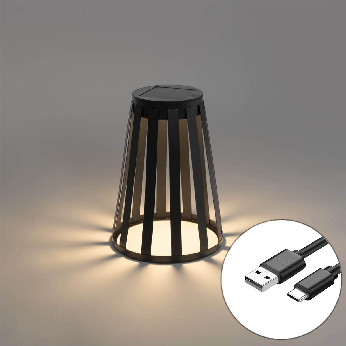 Buiten tafellamp zwart incl. LED 3-staps dimbaar solar en oplaadbaar - Penny
