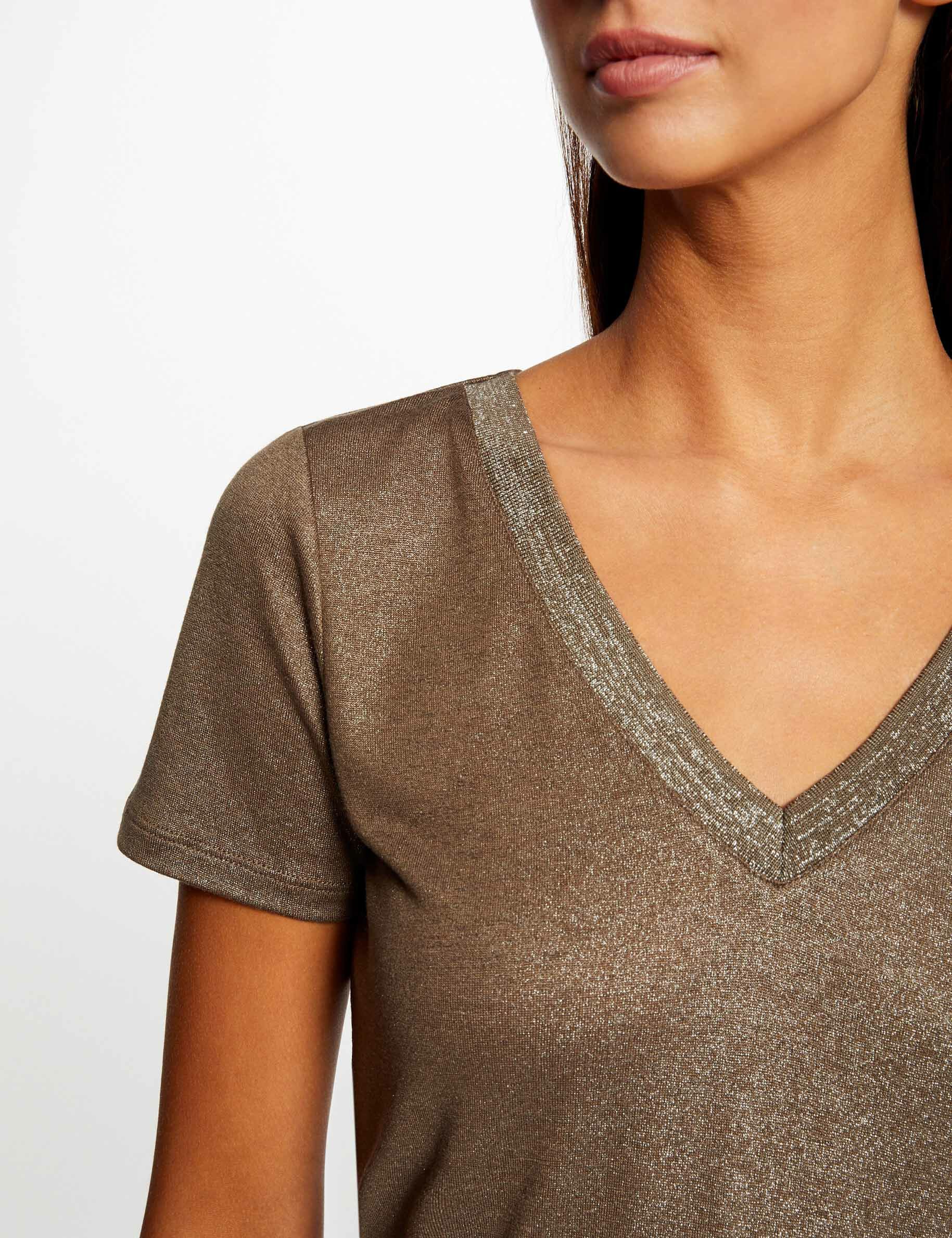 T-shirt manches courtes fils métallisés vert moyen femme - vert_moyen