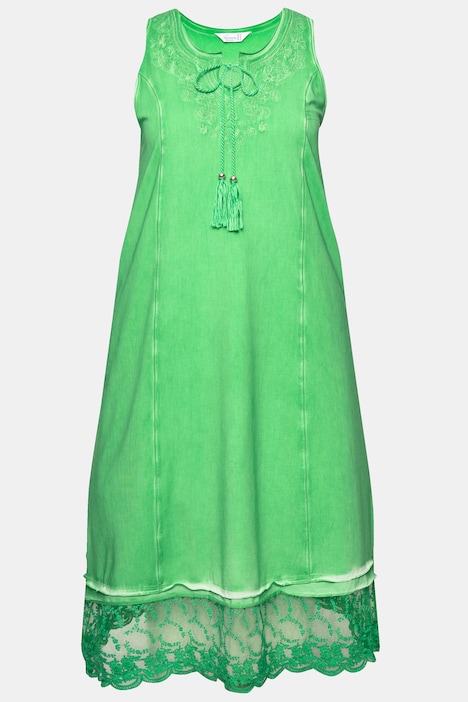Jerseykleid, A-Linie, cold dyed, Lochstickerei, ärmellos