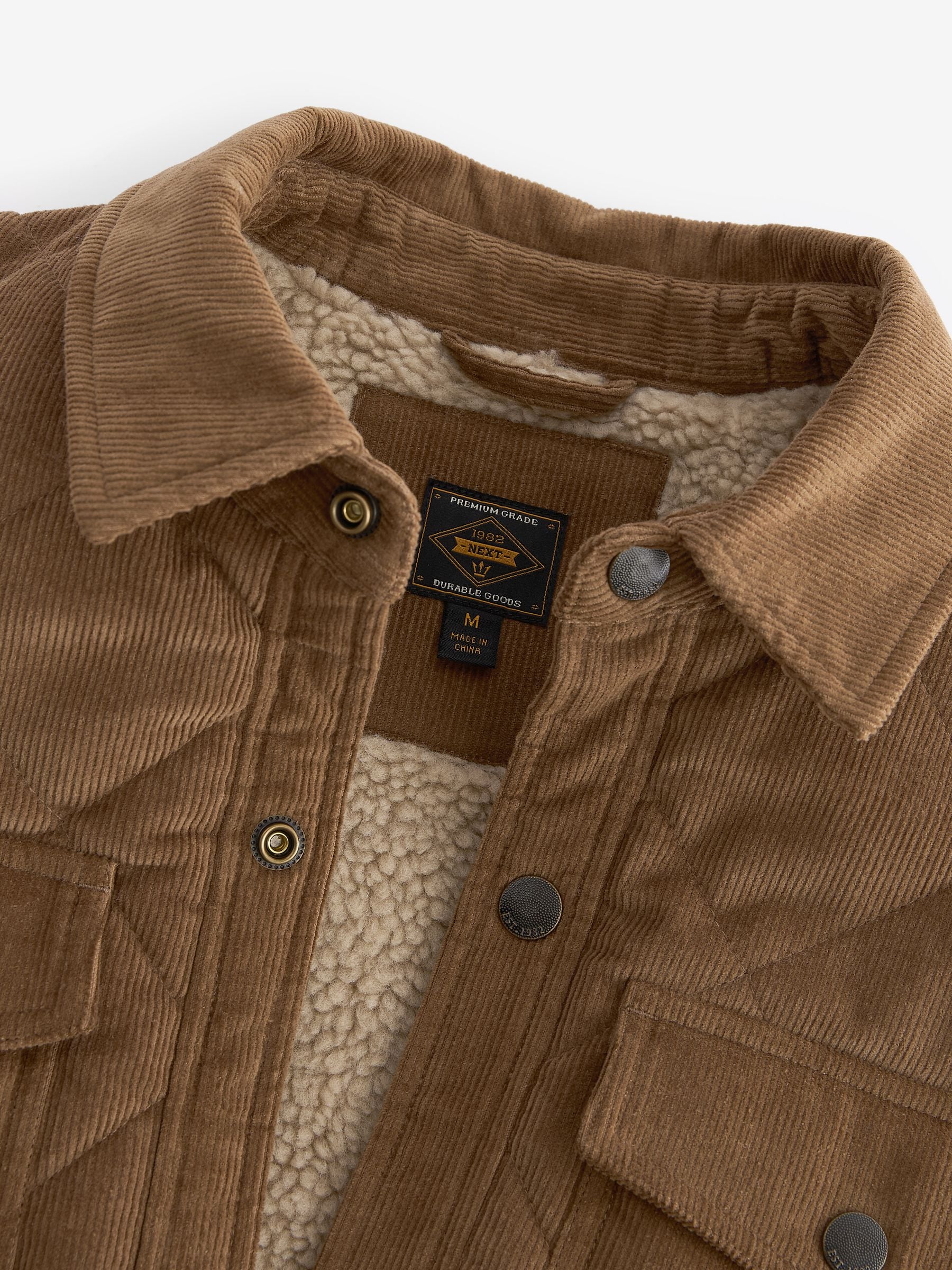 Lichtbruin - Borg Lined Diamond Quilt Corduroy Shacket