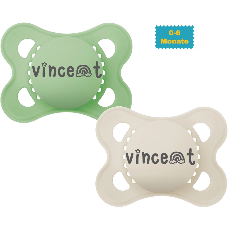 Schnullireich Schnuller mit Namen  Namensschnuller MAM Pure Rainbow – 2er Set (Unisex) Grün
