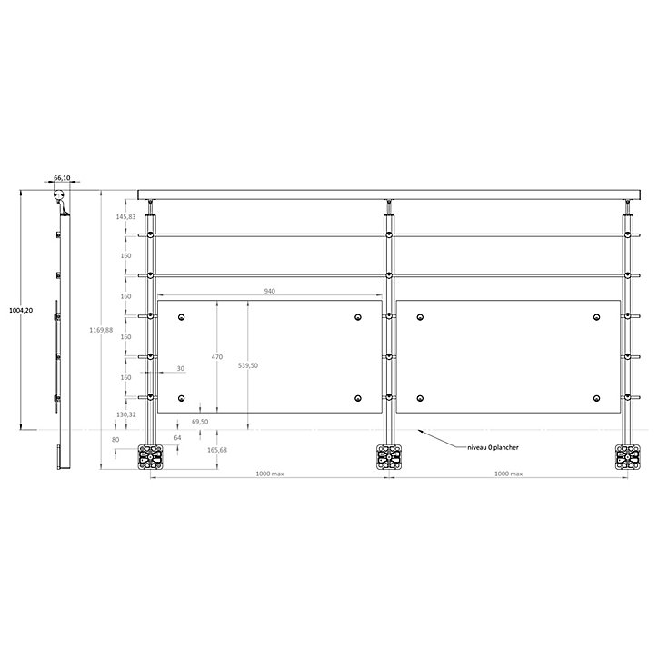 Pack balustrade latérale FORTIA horizontale aluminium noir