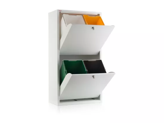 Poubelle cuisine - Poubelle tri sélectif – 4 compartiments de 20L –51,7(L)x91,7(H)x27,3(P) cm. - Blanc - EMI