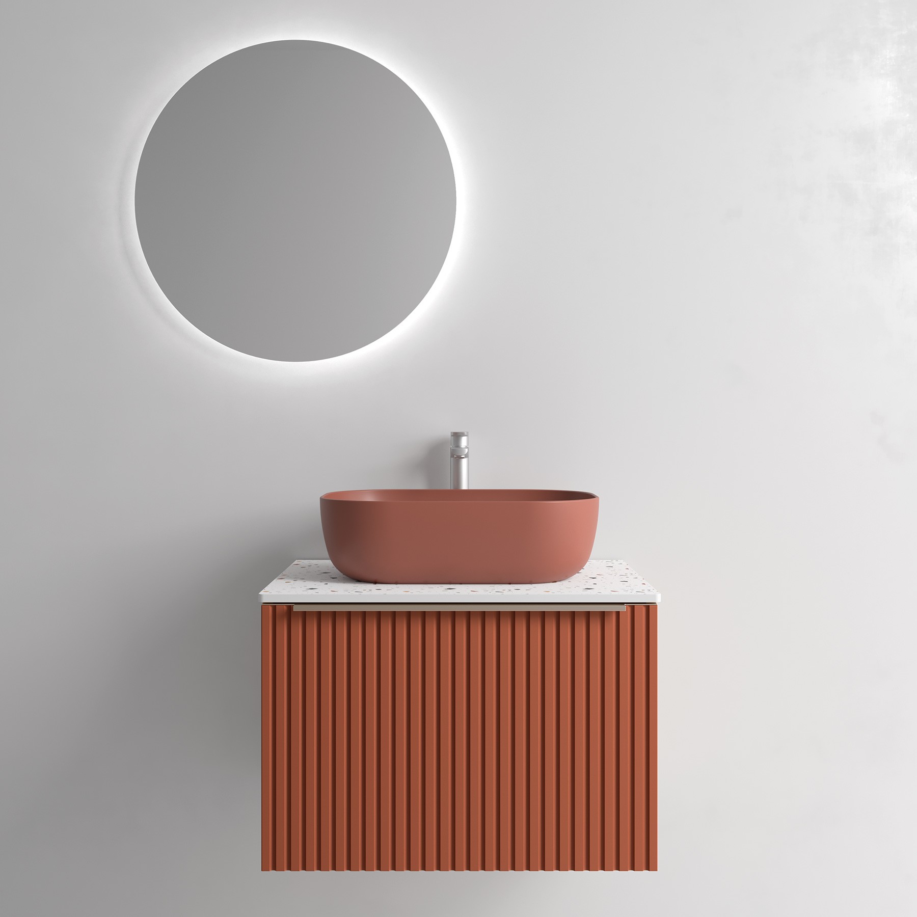 Muebles Raya onderkast ribbelfront 70cm met 1 softclose lade en binnenlade terracotta