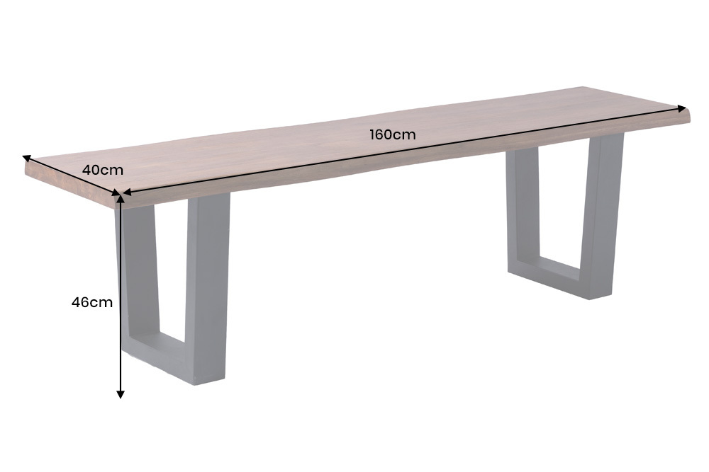 Massive Sitzbank GENESIS 160cm braun Akazienholz schwarz Metallgestell Baumkante