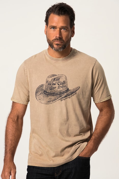 T-Shirt, Halbarm, Vintage Look, Cowboy-Hut Print, Rundhals, bis 8 XL