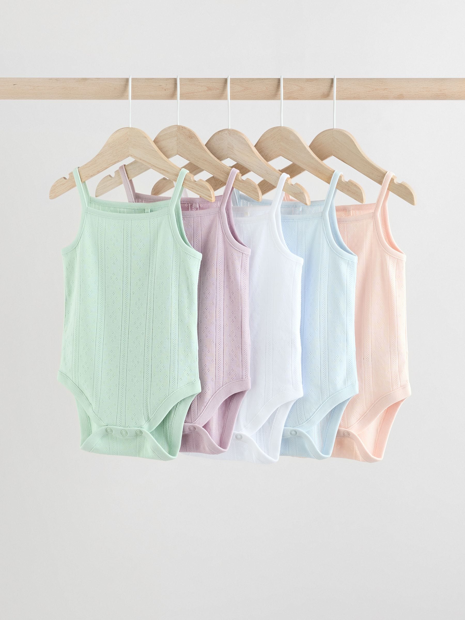 Pastel - 5 Pack Vest Pointelle Baby Bodysuits
