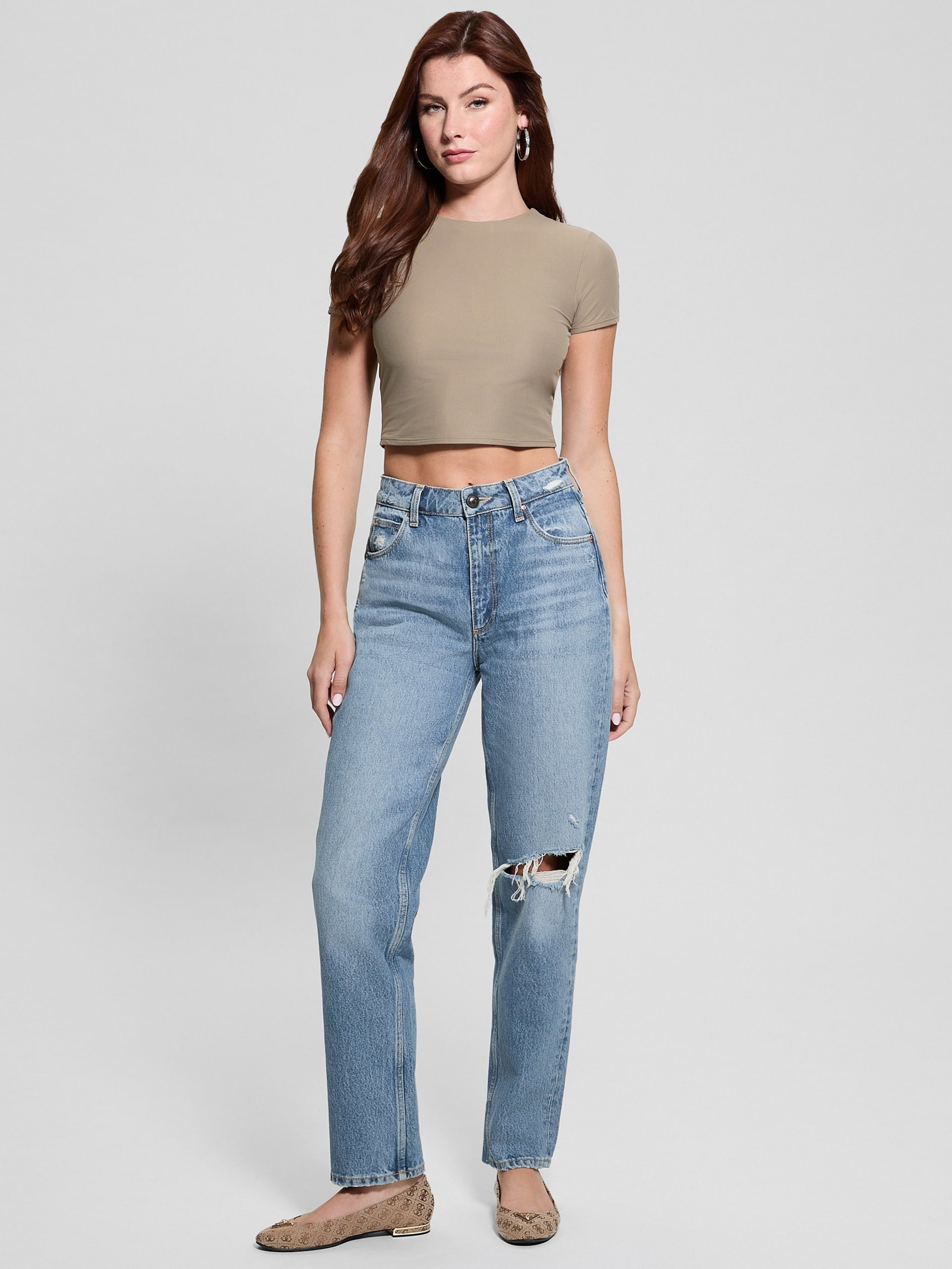 Calça jeans mom eco destroyed