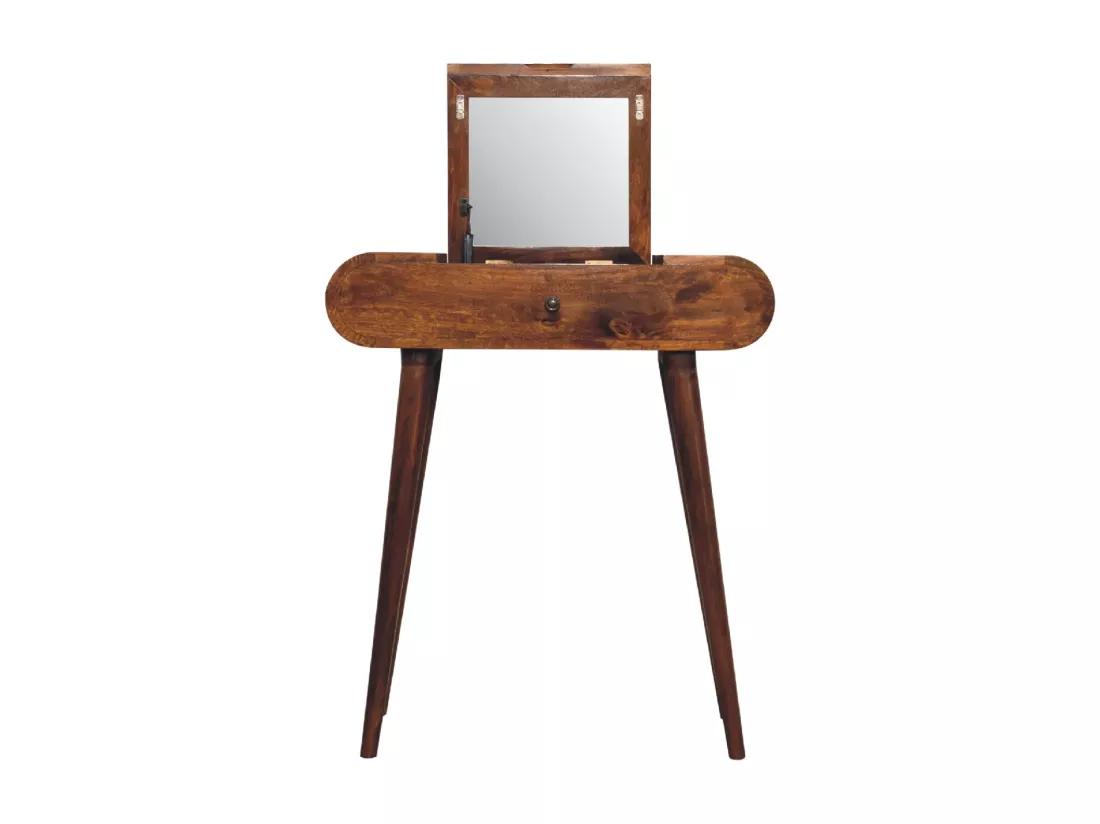 Mini Coiffeuse Pliable Ronde en Châtaignier