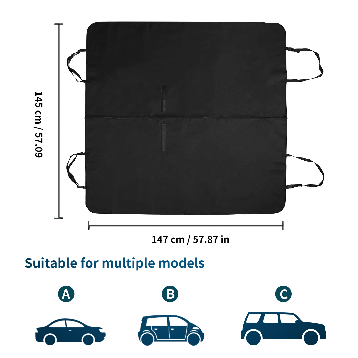 Capa protetora para banco de cachorro Nobleza, 147 x 145 cm, impermeável, grossa e durável, ideal para SUVs, caminhonetes, transporte e viagens, preta.