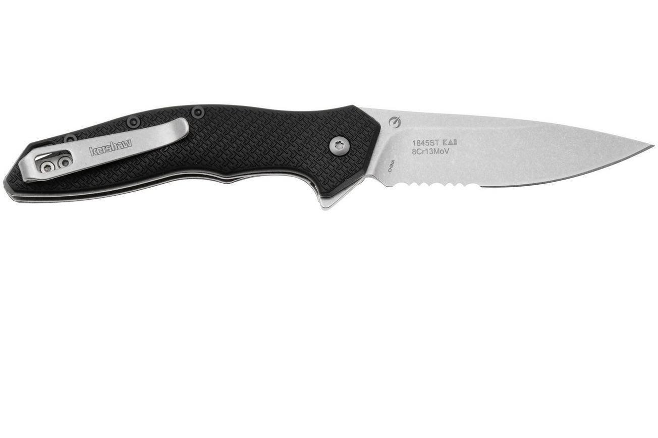 Kershaw Shoreline Serrated 1845ST Stonewashed 8Cr13MoV, Black FRN, zakmes