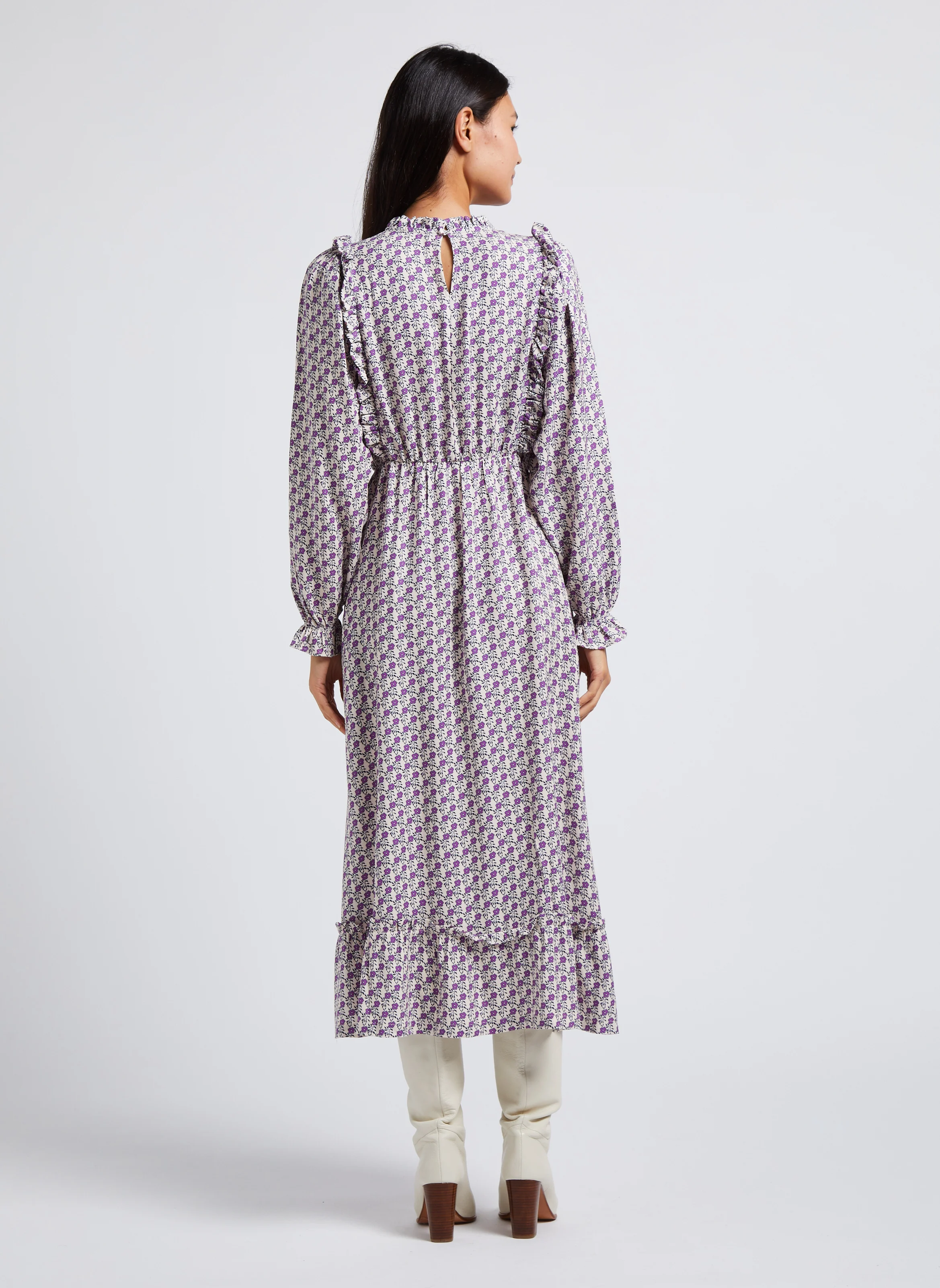 JOSEPHINE - Robe midi évasée col rond imprimé| Violet