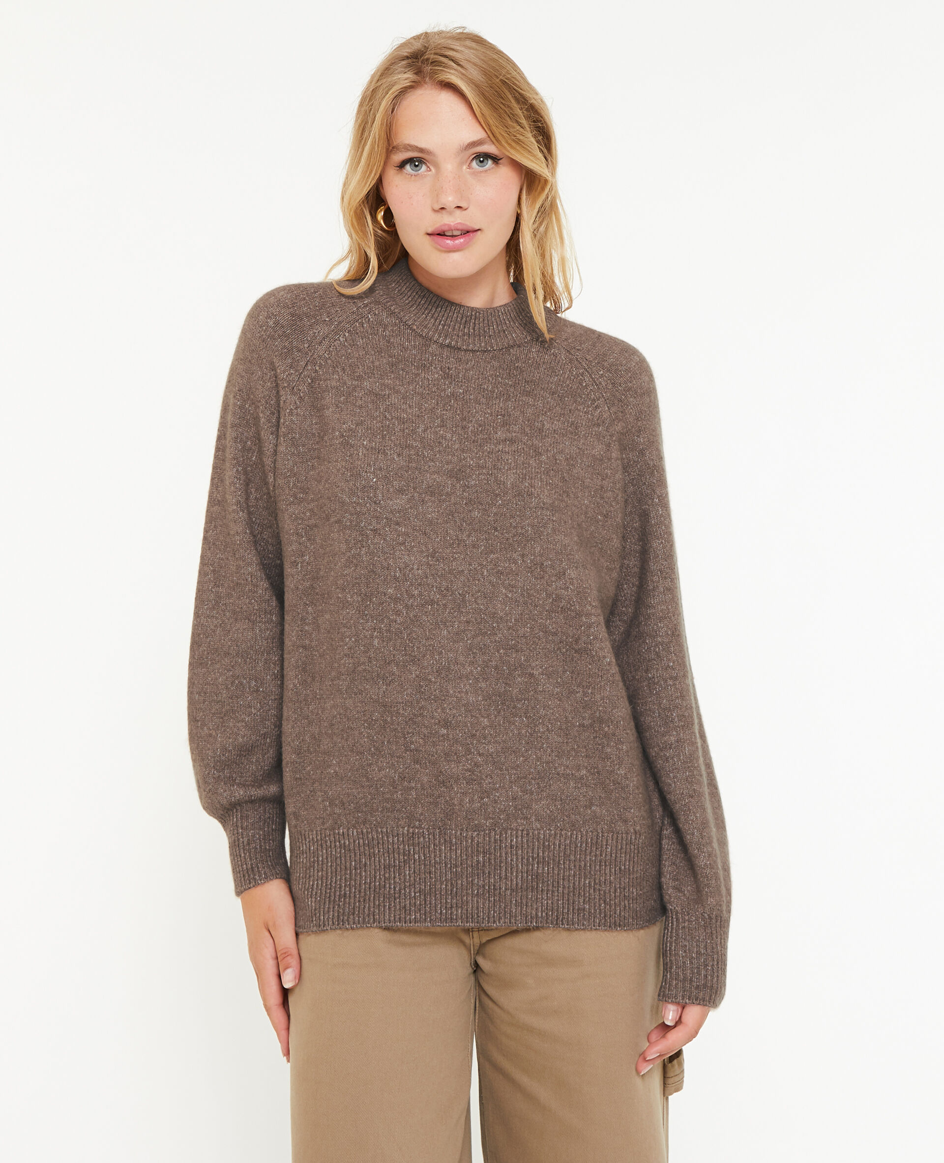 Pull col rond avec laine - Taupe