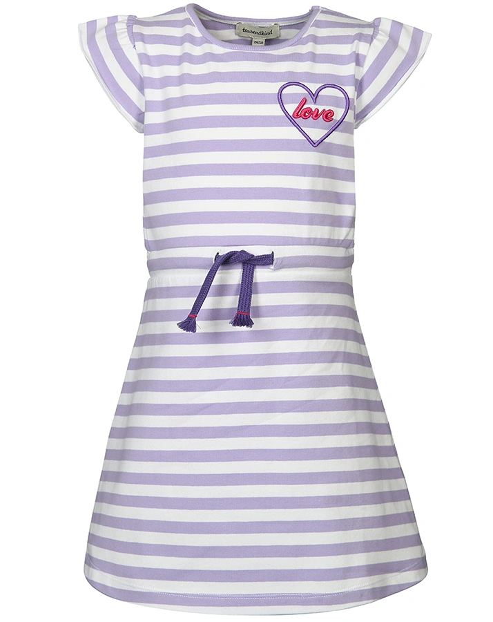 Kurzarm-Kleid LOVE DETAIL gestreift in lavendel/weiß