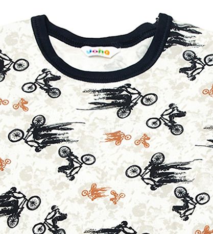 Joha Schlafanzug - Bambus - Off White/Marineblau m. Fahrrad