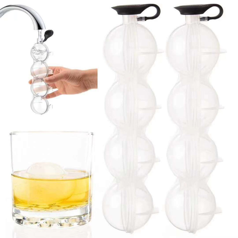 (4-fach) 3D Kunststoff Eiswürfel Form DIY Ice Cube Tray mit Deckel für Cocktails / Whisky / Softgetränke - Mit Früchten Befüllbar