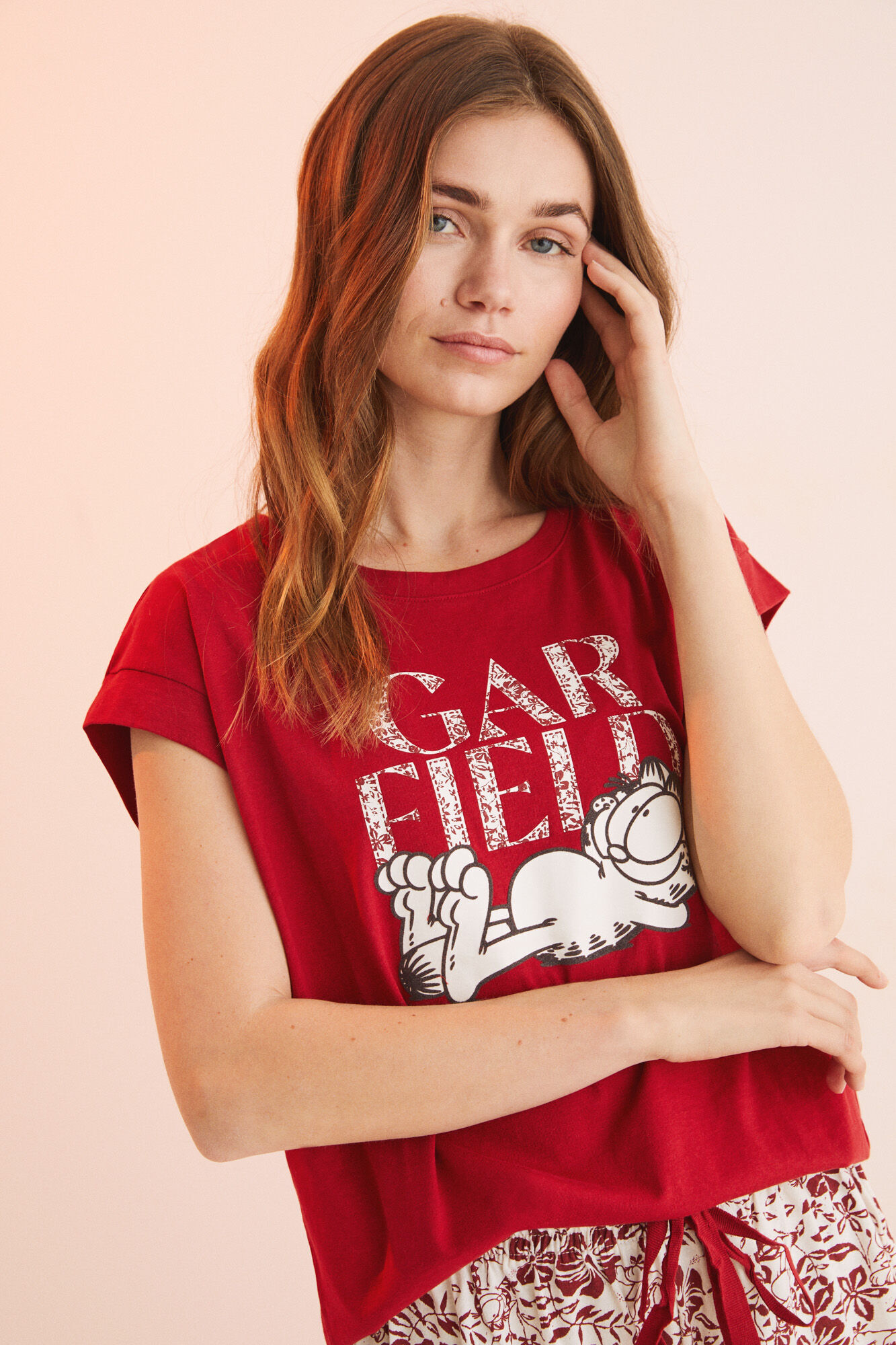 Pijama curto vermelho Garfield 100% algodão - vermelho