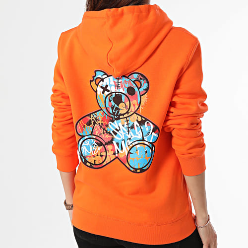 Sweat Capuche Femme Nounours Graffiti Orange