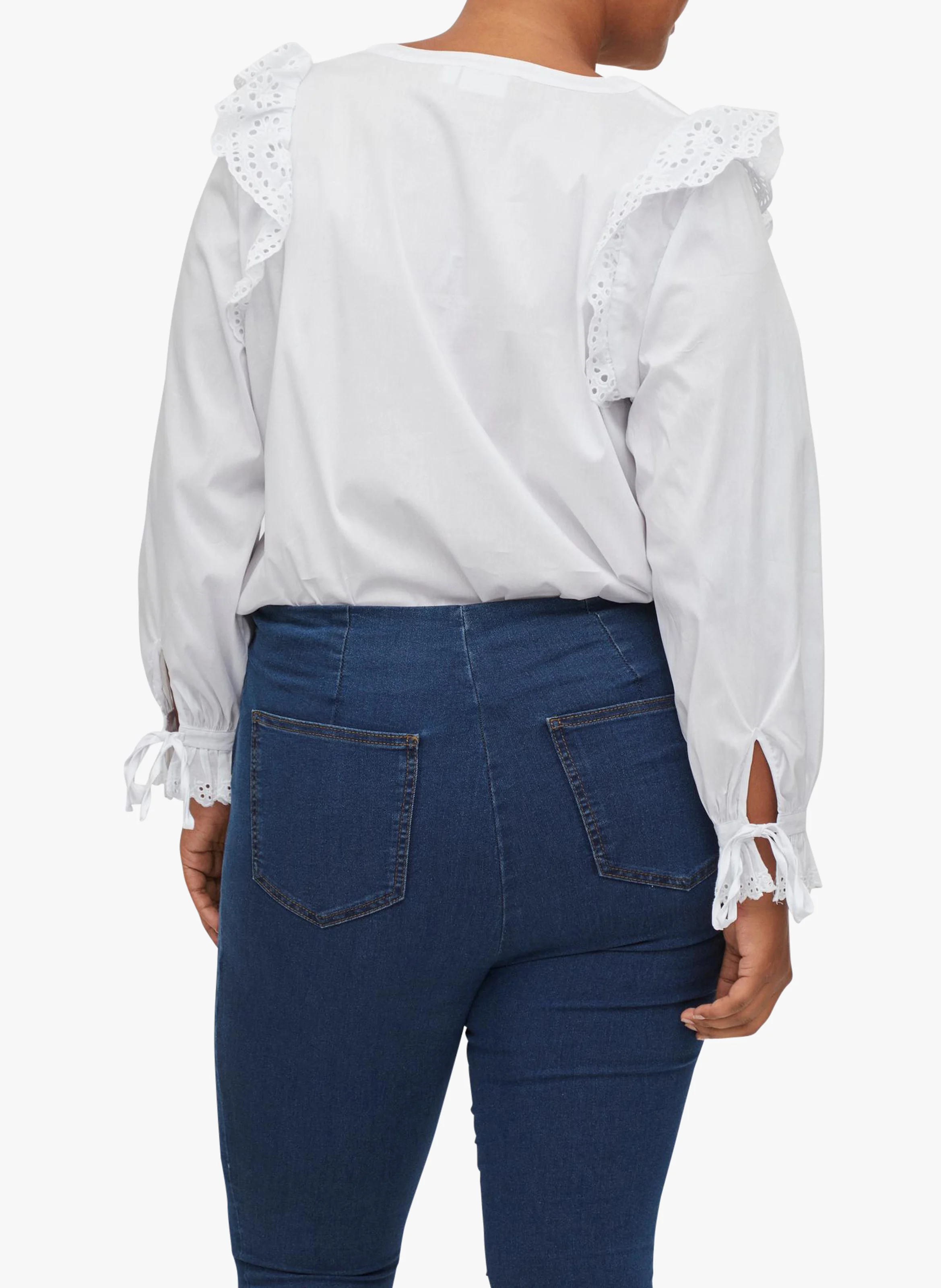 Chemise col rond à dentelle en coton méléngé | Blanc