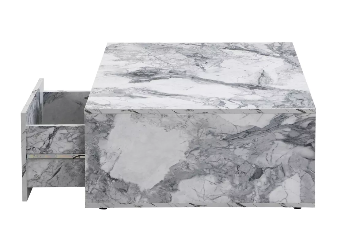 Lot de 2 table basse fixe, table basse modulaire effet marbre avec table d'appoint de canapé et balcon, blanc