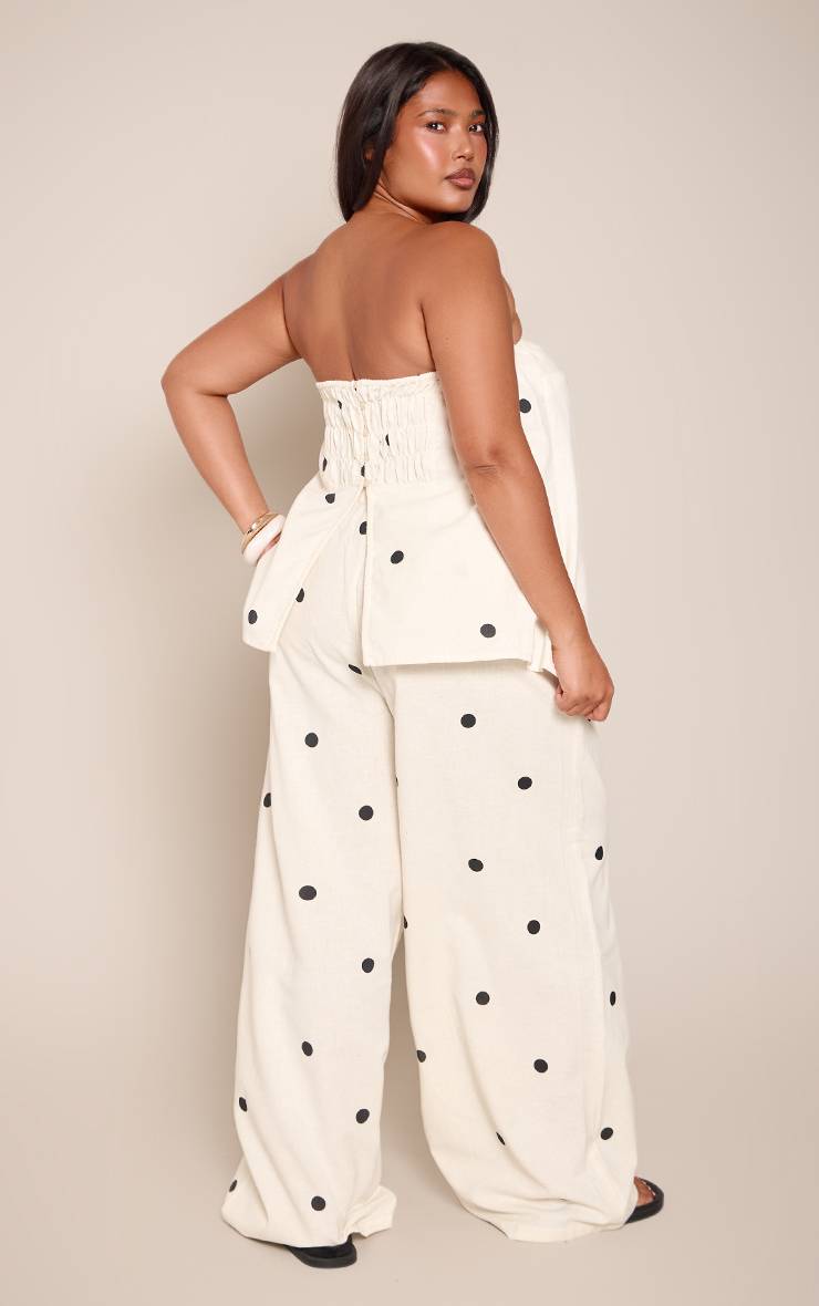 Crème Pantalon Large À Pois Aspect Lin Chocolat Grande Taille Co-ord