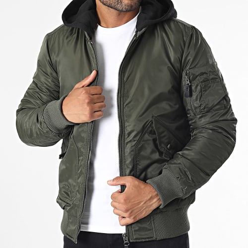 Veste Bomber Capuche Vert Kaki