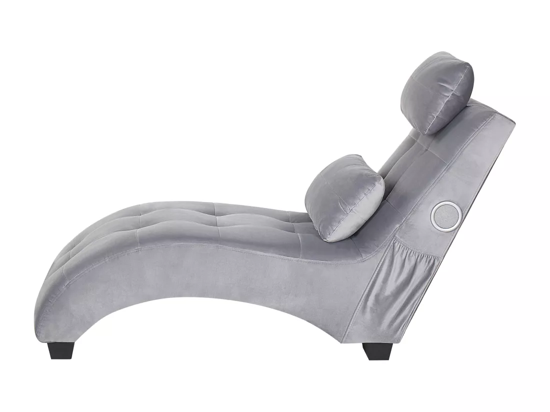 Chaise longue en velours gris clair avec haut parleur Bluetooth et port USB SIMORRE