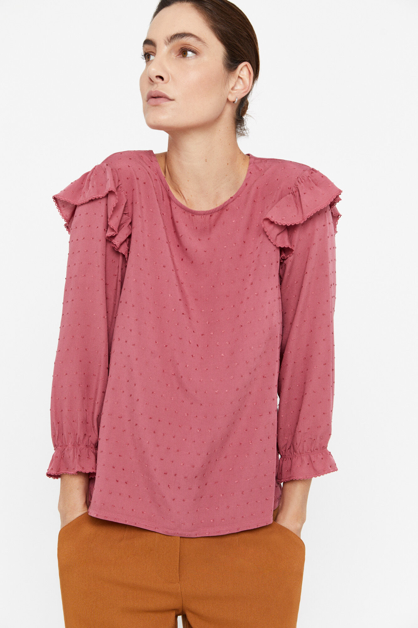 Top com detalhes em penas - Rosa