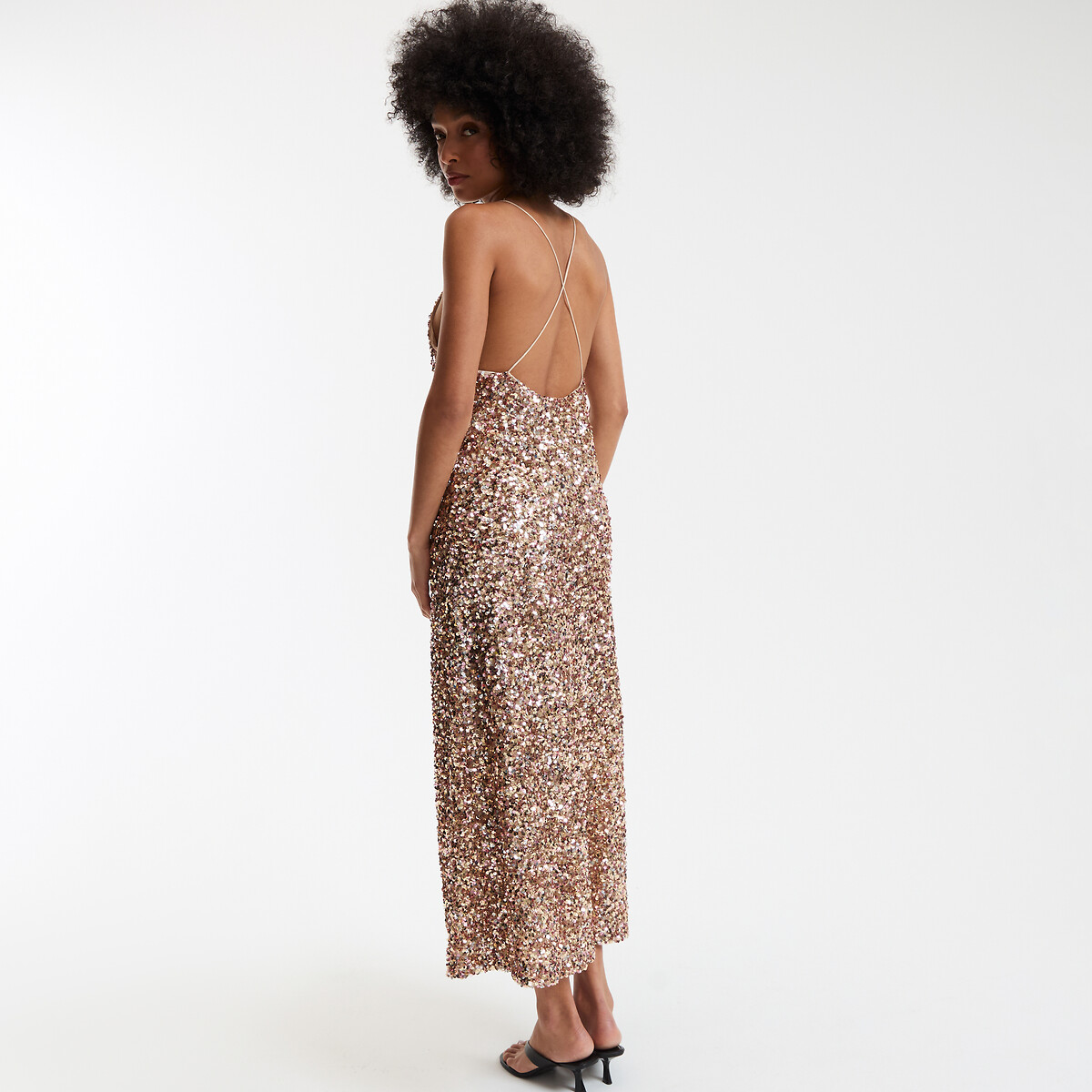 COLEÇÕES LA REDOUTE<br>Vestido longo com alças delicadas e lantejoulas