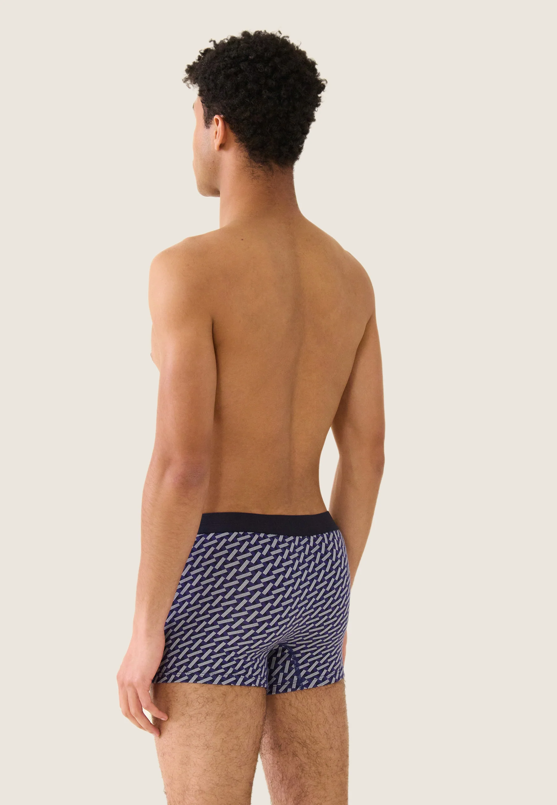 Boxer en coton-Marius Imprimé Diagonale Marine Velours
