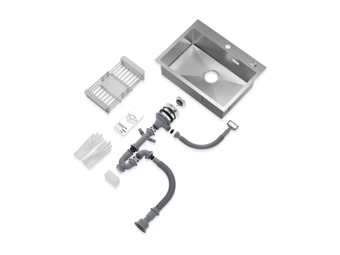 Cecipa max Évier Cuisine 1 Bac 60×45×18CM Évier Inox Brossé avec Panier de Drainage + Mitigeur avec Douchette Extractible - 2 Modes de Sortie D'eau