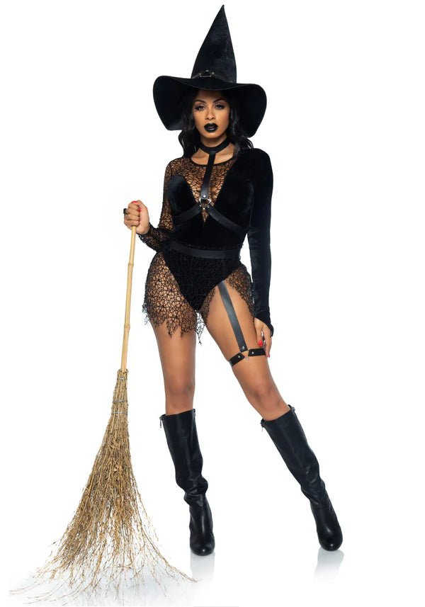 Halloween Kostuum Zwart Dames Bodysuit Tovenares Leg Avenue