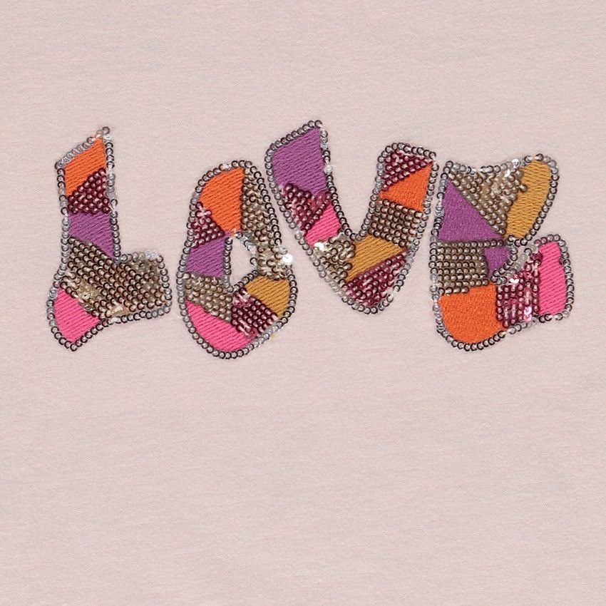 T-shirt manches courtes motif Love à sequins pour fille - Rose