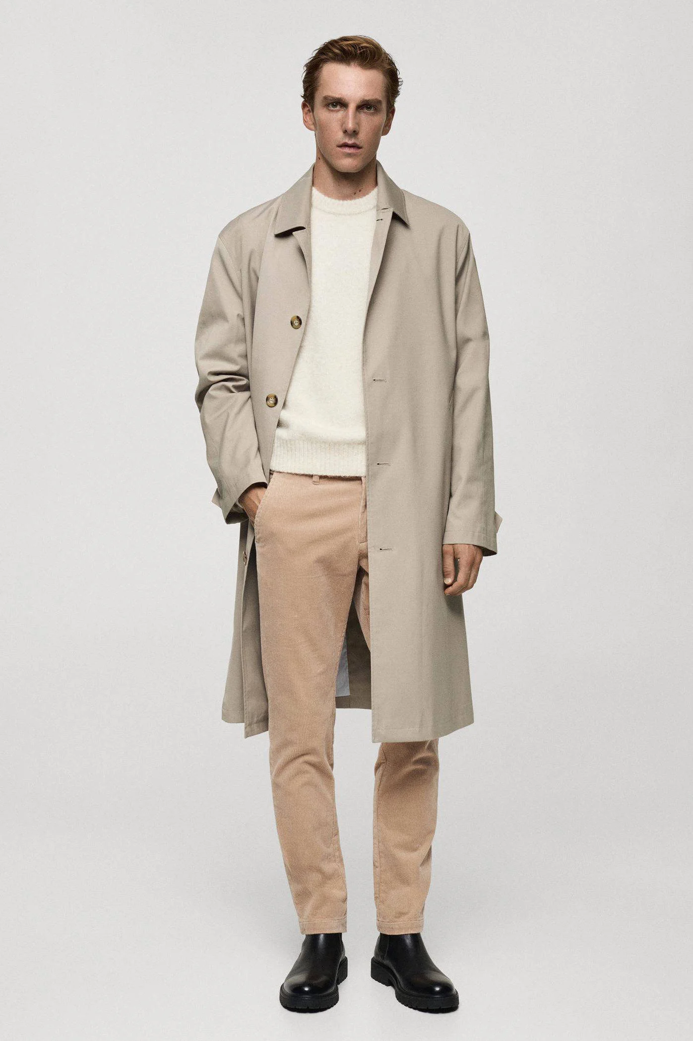 Mango Man corduroy slim fit broek lichtbeige