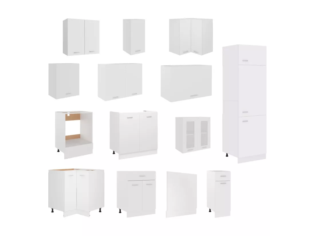Ensemble de meubles de cuisine 14 pcs Blanc Aggloméré
