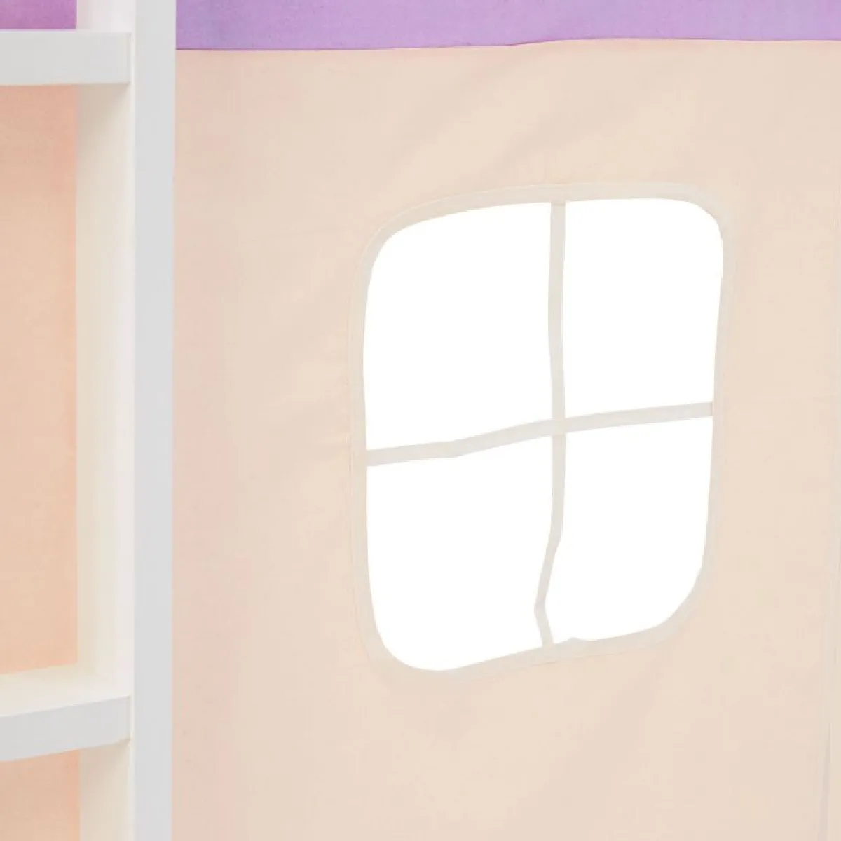 Homestyle4U Lit mi-hauteur 90x200 cm avec sommier et rideau violet pêche