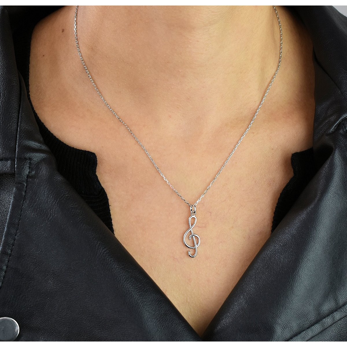 Collier clé de sol note de musique Argent 925 Rhodié