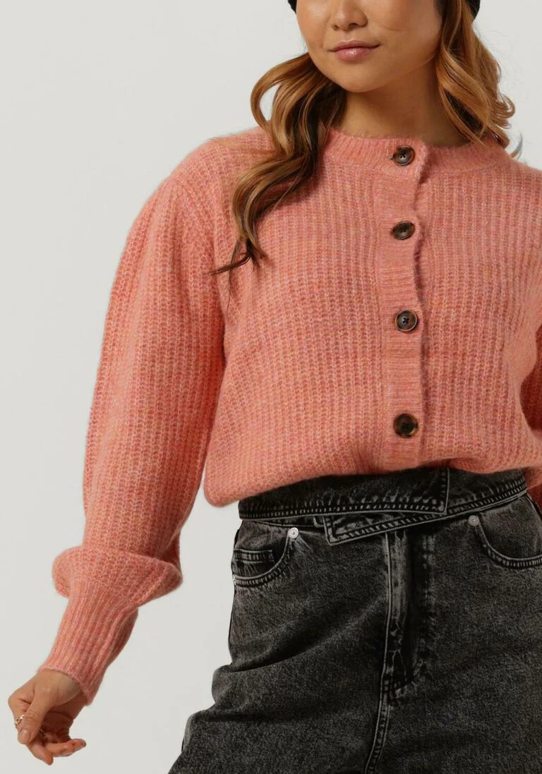 SCOTCH & SODA roze scotch & soda vest knitted crewneck cardigan with puffed sleeves