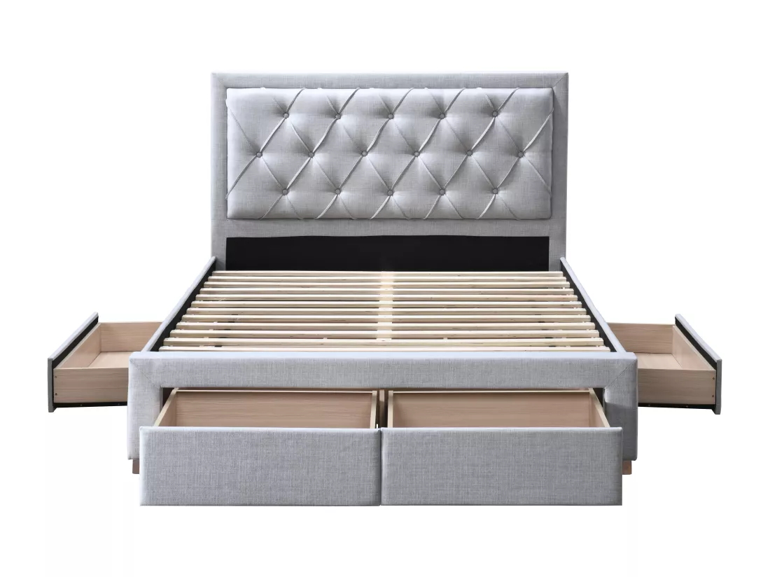 Lit avec tiroirs 140 x 190 cm - Tissu - Gris clair - LEOPOLD