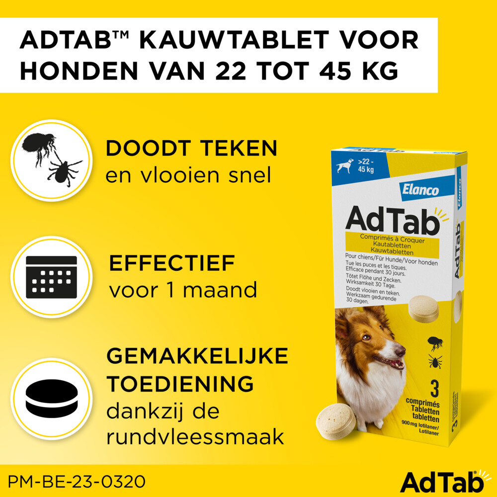 AdTab Anti Vlo en Teek Kauwtabletten Hond >22-45kg3 tabletten