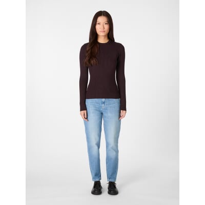 Damen-Rippenshirt Merinowolle, Weinrot