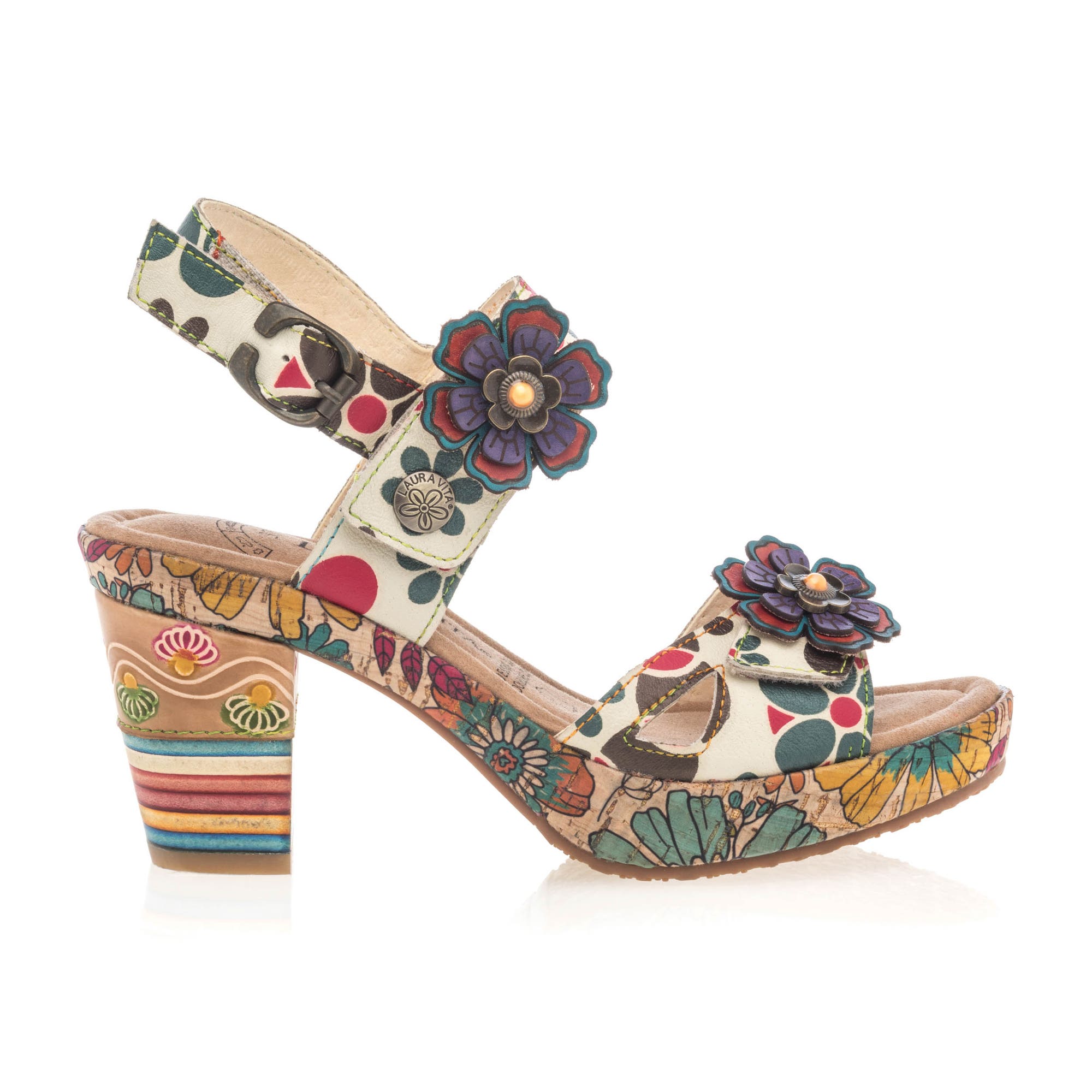 Nu-pieds à talon Femme en cuir beige