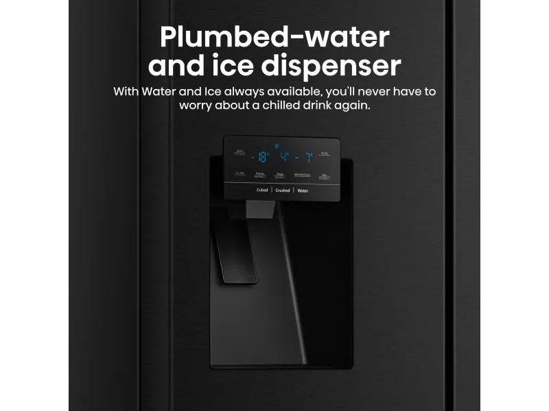 Hisense RQ760N4IFE - Køleskab/fryser - frans dør-bundfryser med vanddispenser, isdispenser - Wi-Fi - bredde: 91.4 cm - dybde: 72.5 cm - højde: 178.5 cm - 577 liter - Klasse E - sort