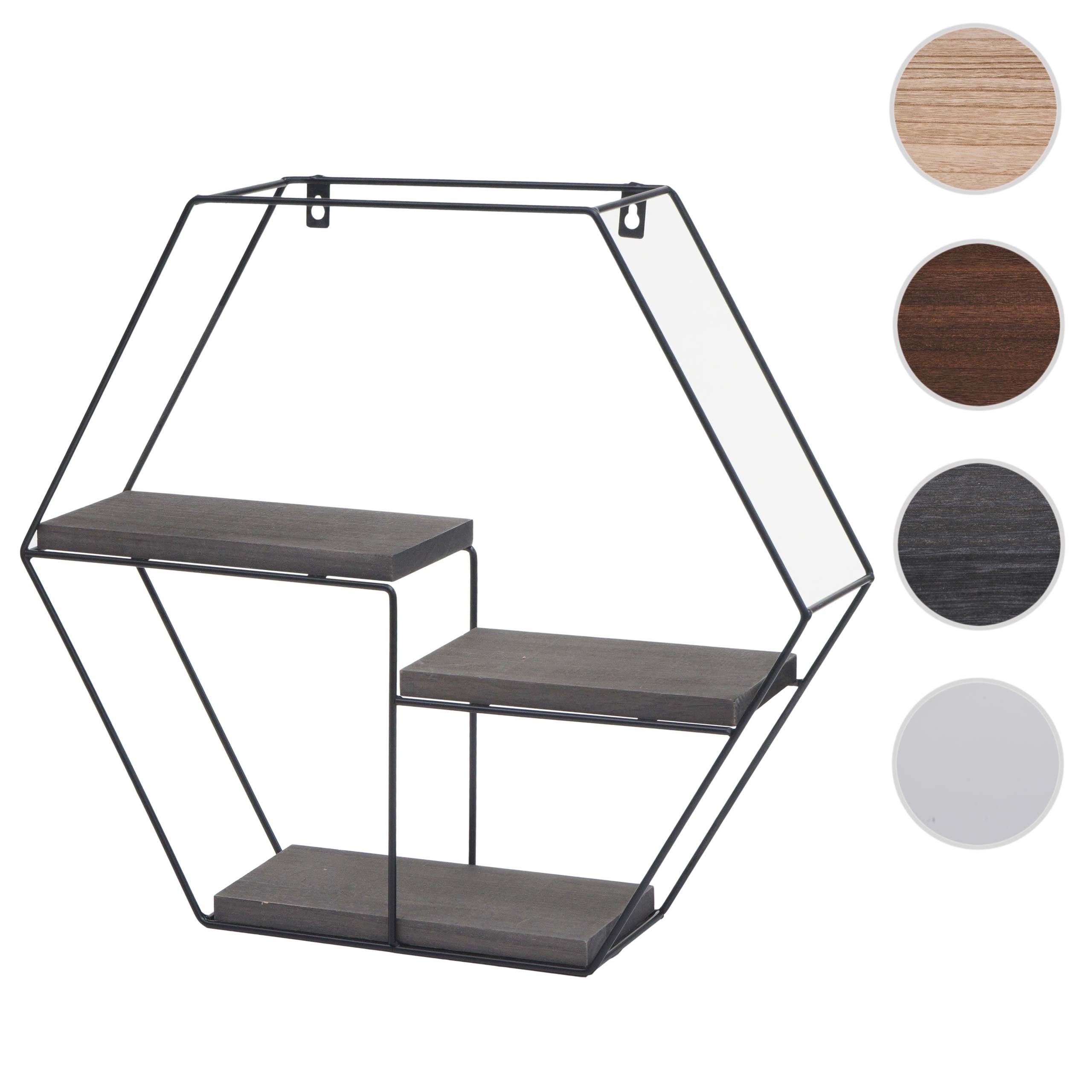 Wandregal MCW-K76, Hängeregal Schweberegal Regal, 3 Regalböden Metall Massiv-Holz Industrial 43x49x11cm ~ dunkelgrau