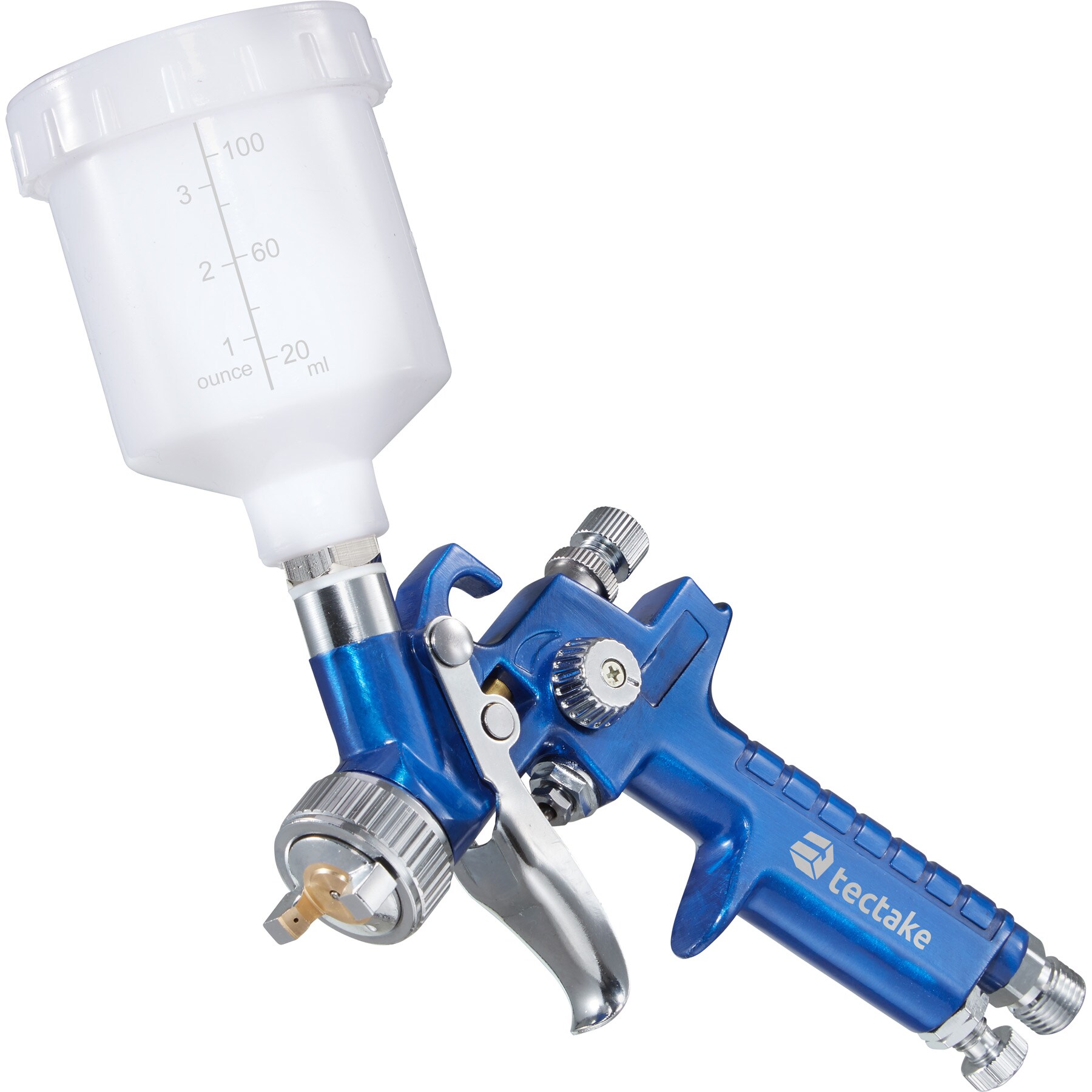 tectake® HVLP-Lackierpistolen-Set, 1,0 / 1,7 mm-Düse, korrosionsbeständig, inklusive Silikonentferner, Mikrofasertücher und Kunststoffkoffer