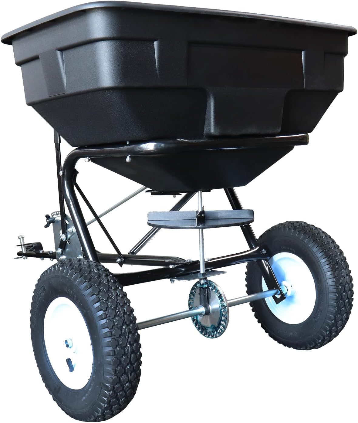 SECURA UNIVERSAL Streuanhänger für Rasentraktoren und Aufsitzmäher | Saatgutstreuer | Streusalz-Anhänger | bis 56 KG | Für Dünger, Saatgut, Streusalz, Sand