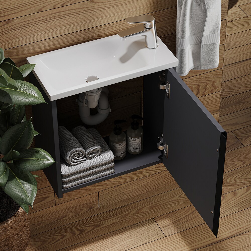 Vicco Waschbecken mit Unterschrank Kleo, 50 cm, Waschtisch mit Tür, Anthrazit Wandmontage