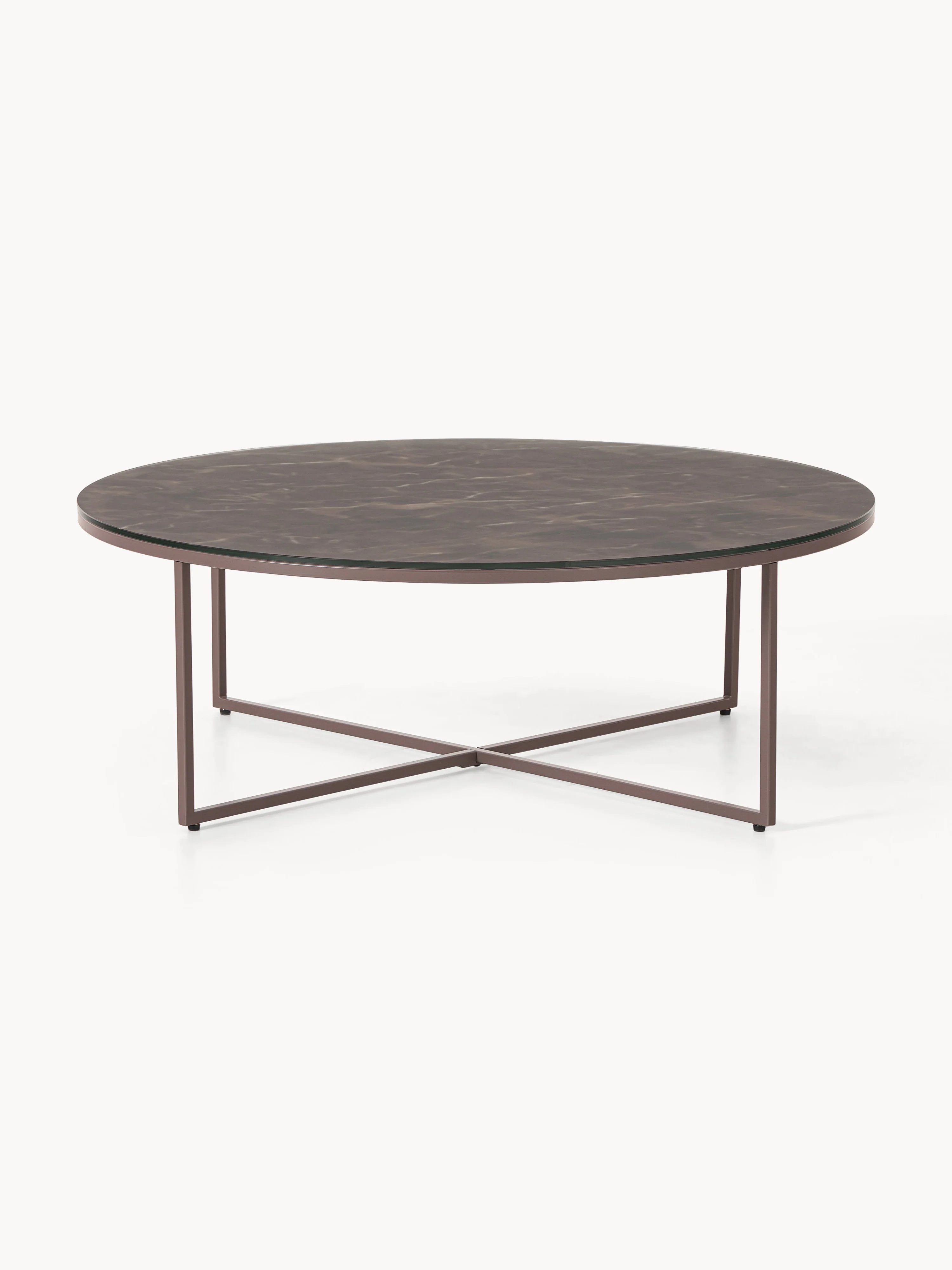 Ronde XL salontafel Antigua met glazen tafelblad in marmerlook