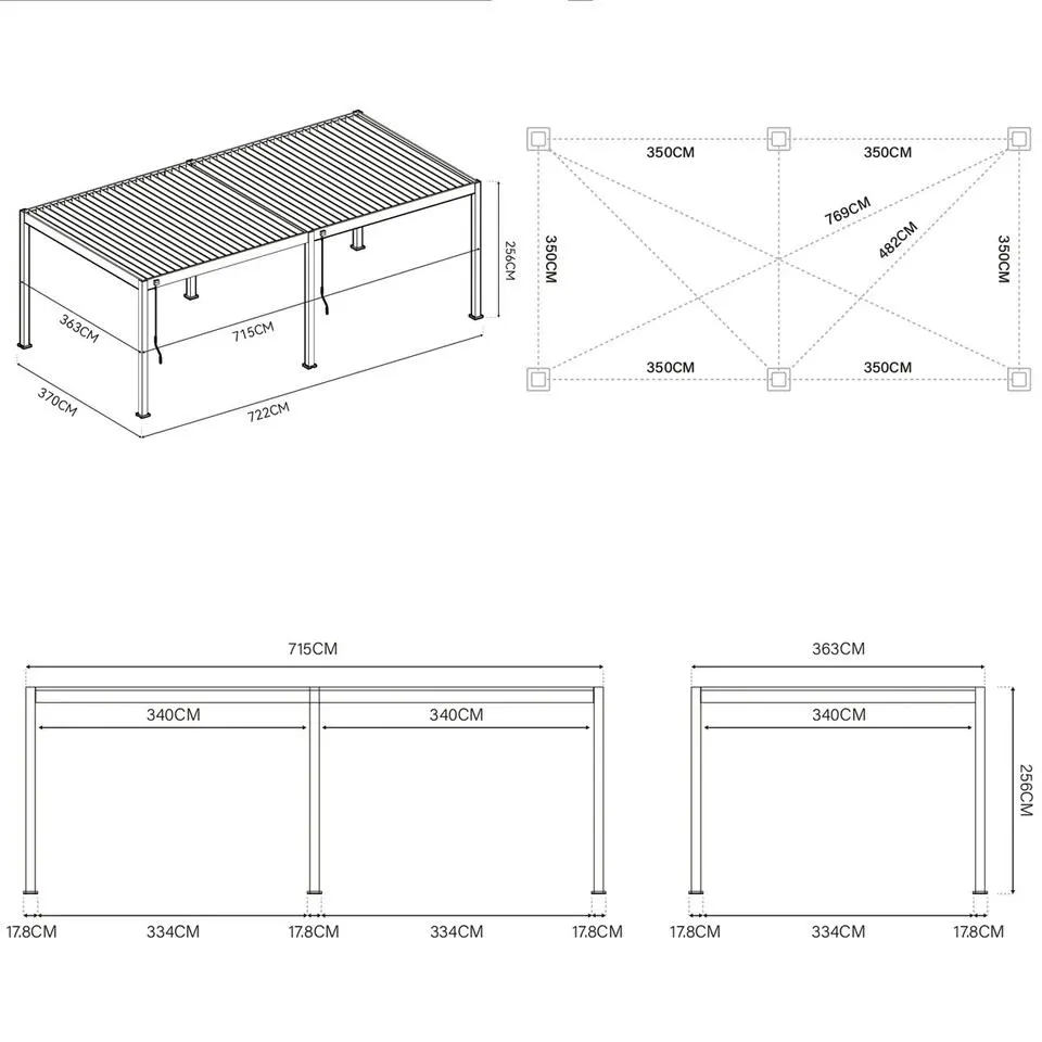 Orion Deluxe overkapping elektrisch met LED 360 x 720 antraciet